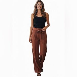 Lauren Conrad Women's Rust Tie-Waist straight Leg Pants w zipper/ button closure